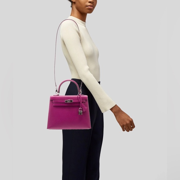 HERMÈS Epsom 25 Kelly II Sellier PHW Rose Pourpre Purple Fuchsia Pink Bag EUC - Picture 2 of 7